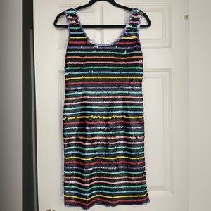 Vibrant Striped Sequin Mini Dress